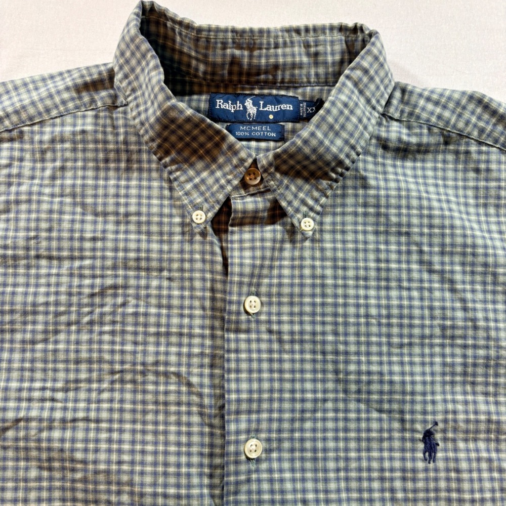 Ralph Lauren Button Down Shirt Mens XXL Blue Green Check Cotton McMeel LS